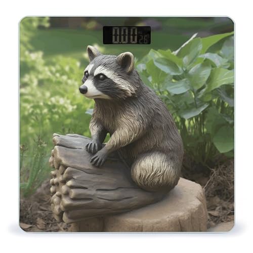 Báscula digital de baño con estatua de mapache y pantalla LCD miniatura 1