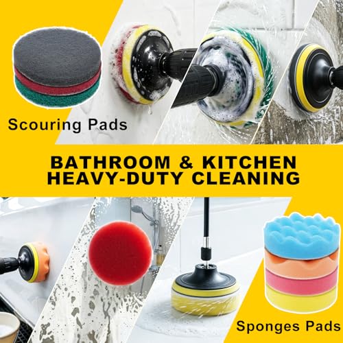 Image of 23Pcs Drill Brush Attachments, Power Scrubber Brushes with 2 Gap Brushes, Scrub Pads & Sponge Polishing Pads, Car Polishing Kit, Cleaning Supplies for Bathroom Kitchen Auto (Yellow-23pcs)
