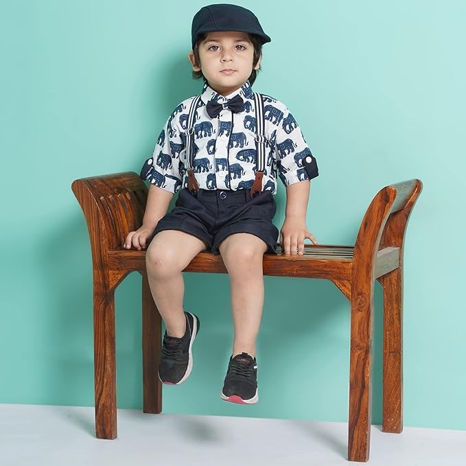Image of AJ DEZINES Kids Casual Wear Clothing Cotton Shirt Short Set For Boys
