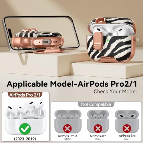 Image of for AirPods Pro 2 /1 Case (2023-2019), with Safty Lock & Phone Stand for AirPods Pro 2 /Pro1 Generation Case Cover for Women Girly with Keychain & Cleaner Kit -Black+ White Zebra