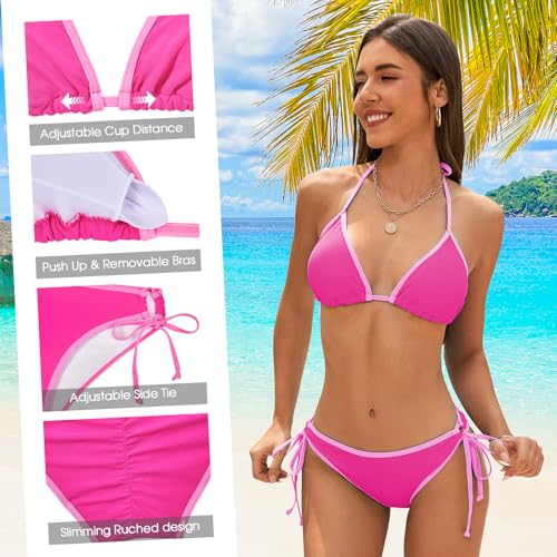 Image of American Trends Women String Triangle Bikini Set Swimsuit Two Piece Bathing Suit Cheeky Swim Suit Swimwear