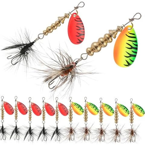 SANWEAL 10PCS Deadly Rooster Tail Fishing Lures - High-Efficiency Trout Lures with Brass Spinner, includes 10 Trout Lures in Multiple Colors and Sizes Cover