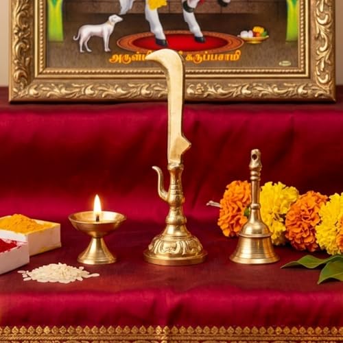 Image of anciently Karuppasamy Aruval Brass Idol for Pooja Room & Home Decor, Brass, Gold Colour, 1 No