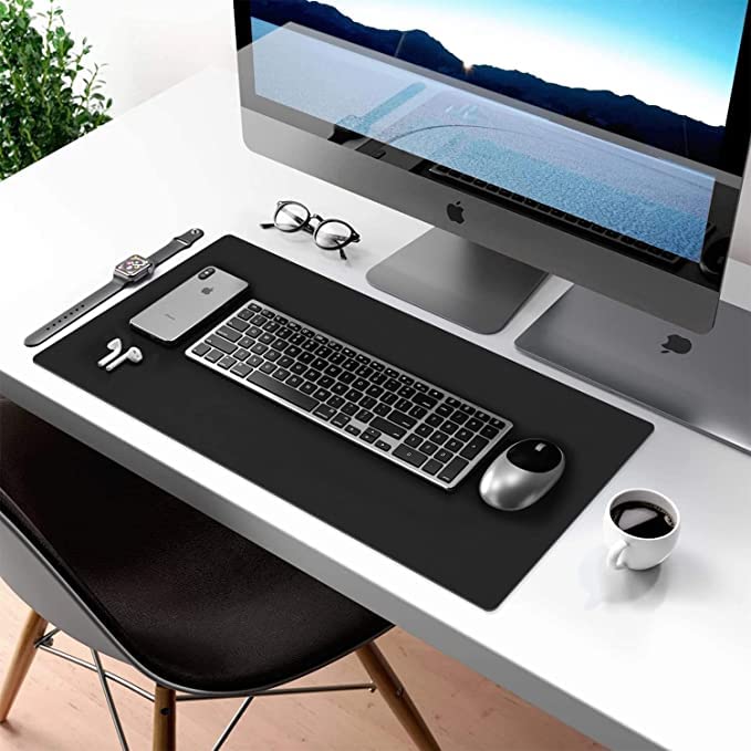 Image of AROPANA Vegan Leather Desk Mat | Large Reversible Mouse Pad for Computer, Laptop & Office Desk | Dual-Sided Waterproof Extended Table Protector with Edge Stitching (80x40CM, Black /Black)