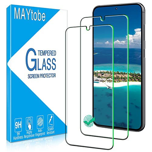 MAYtobe 2 Pack Screen Protector for Samsung Galaxy S23 Tempered Glass 6.1 Inch Fingerprint ID Compatible HD Transparent 9H Hardness Bubble Free Anti Scratch Easy to Install