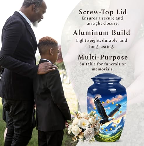 Image of Patriotic Eagle Urns for Human Ashes Adult Male and Female - Green Valley Blue Urn for Adult Ashes - Male and Female Urns for Human Remains - Large Urn for Mother and Father 10 Inch