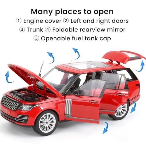 Image of Model Car Exclusive Alloy Metal Pull Back Die-cast Car Metal Pullback Toy car with Openable Doors & Light Music Best Gifts Toys Kids (1:18 Scale Range Rover SUV - White)