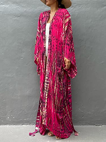 Chunoy Women Loose Long Flowy Open Front Kimono Cardigan Beach Wear Cover Up3