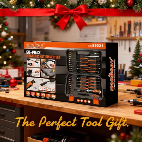 Image of HORUSDY 59pcs Magnetic Nut Driver Set with 6-in-1 Ratcheting Screwdriver Handle, SAE & Metric 1 /4 Inch Hex Shank Socket Set for Impact Drill with Quick-release Bit Holder and Extension Bar