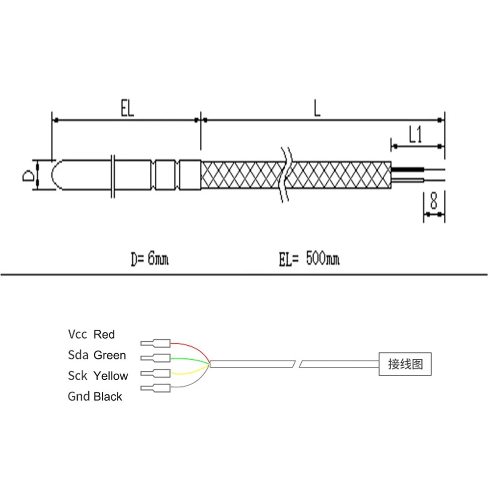 Cable de sonda for Sensor de Temperatura y Humedad SHT35, Resistente al Agua IP67, de Acero Inoxidable 304, con sensores de capacitancia Digitales, Longitud y Salida I2C.(6M)