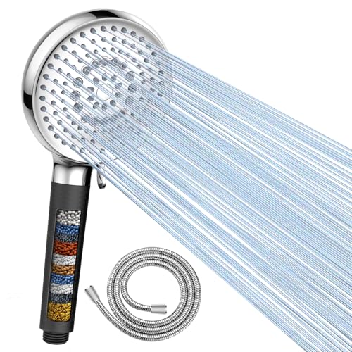 FEELSO Pommeau de Douche Économiseur Deau avec Tuyau 1,5m et 9 Modes, Douchette Filtrante Anti-calcaire & Anti-Chlore, Haute Pression 18 Couches pour Eau Dure...