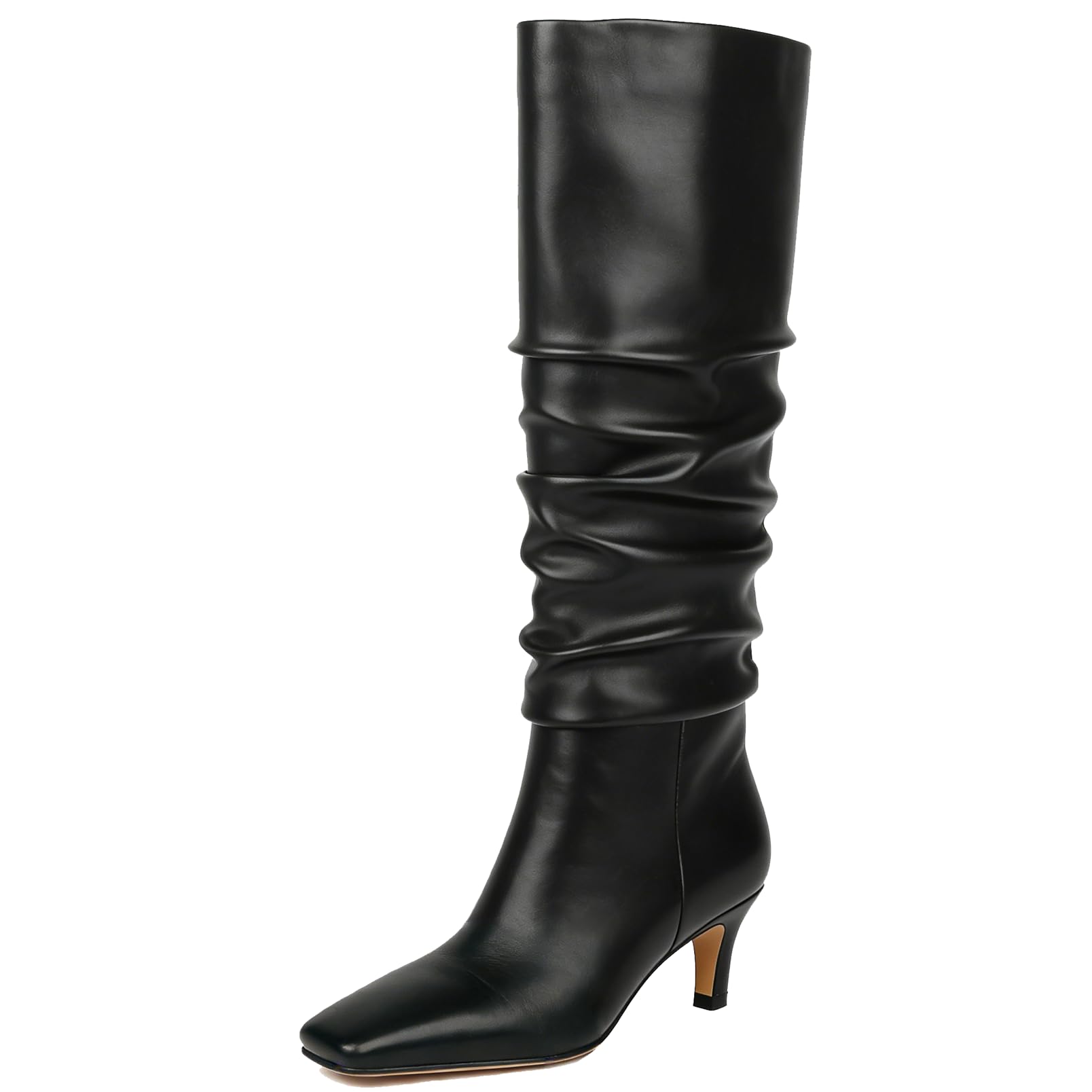 KysBloes Knee High Slouch Boots for Women Low Kitten Heel Long Boot Square Toe Fall Slouchy Boots Comfortable