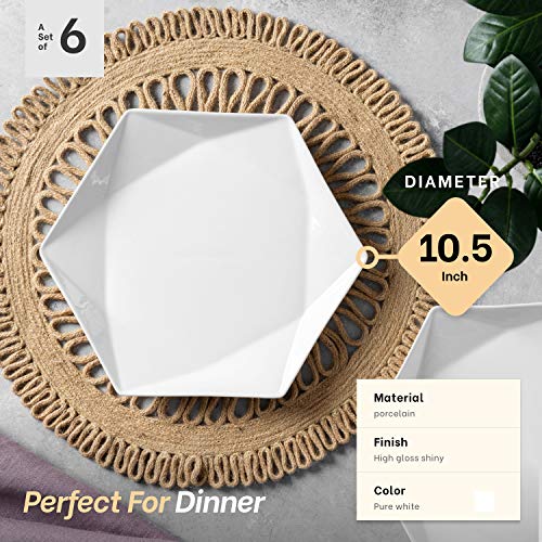 Mitbak 10.5" Bone China Dinner Plates | Set Of 6 Elegant Diamond Shaped Natural White Dinnerware Set For Dinner, Holidays, Restaurant, Salad, Dessert | White Dishes Make An Excellent Gift Idea #TOP4