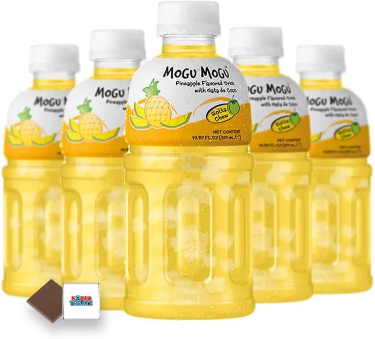 Mogu Mogu Flavored Drinks 6x320ml, PINEAPPLE - Nata De Coco Juice - Refreshing Taste - Fun Drinking During Hot Summers Or Take Them On Trips & Picnics Boxed Treatz