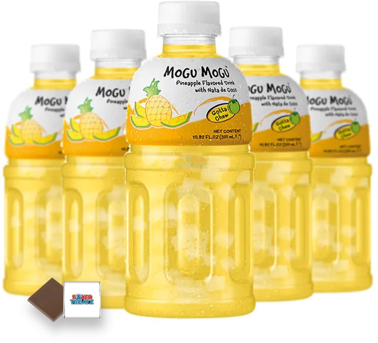 Mogu Mogu Flavored Drinks 6x320ml, PINEAPPLE - Nata De Coco Juice - Refreshing Taste - Fun Drinking During Hot Summers Or Take Them On Trips & Picnics Boxed Treatz