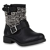 Stiefelparadies Damen Stiefeletten Biker Boots gefüttert Flandell, Schwarz Autol, 38 EU