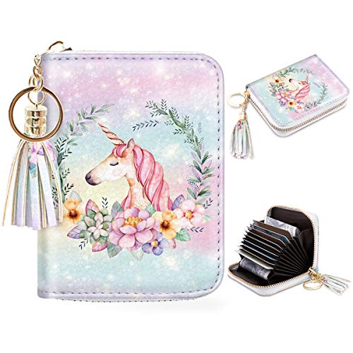 Women's Small Credit Card Wallet RFID Glitter Cute Credit Card Holder Wallets for Women, C Cute, Small, Id Card Wallet