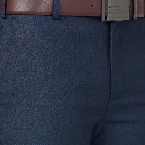 Image of Raymond Men Slim Fit Solid Pattern Polyester Blend Flat Front Casual Trouser