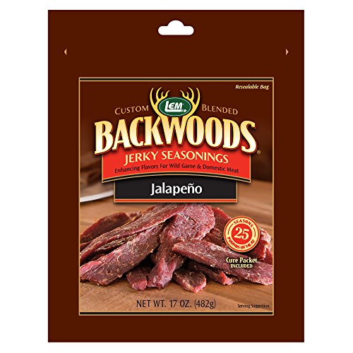 LEM Products Backwoods Jalapeno Jerky Seasoning, Ideal for Wild Game and Domestic Meat, Seasons Up to 25 Pounds of Meat, 17 Ounce Packet with Pre-Measured Cure Packet Included