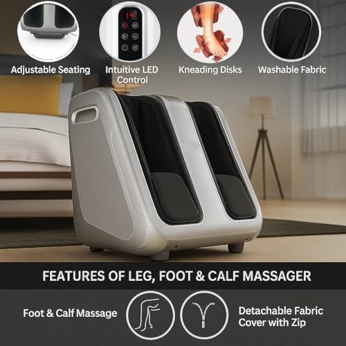 Image of RYM Electric Foot & Leg Massager Machine for Home | Heated Shiatsu Foot Massager for Pain Relief & Blood Circulation with Rolling, Kneading, Compression & Remote Control, 80W
