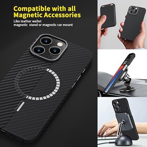 memumi Magnet Carbon Case do iPhone 15 Pro Max, 0,5 mm Supercienki i wytrzymały węgiel [100% aramid] Etui klasy wojskowej z ochroną przed upadkiem do iPhone 15 Pro Max