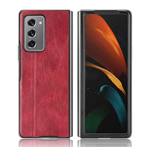 Funda Compatible con Samsung Galaxy Z Fold2 5G,Compatible con Samsung Galaxy W21 5G [PU Textura de Cuero] [PU+PC+TPU] Funda Protectora de cámara 3 en 1 Red