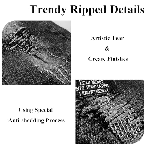 Men's Casual Printed Jeans Black Skull Embroidered Slim Jeans Straight Leg Slim Spliced Jean3