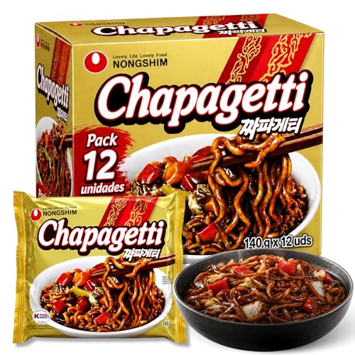 Ramen Coreanos Chapagetti, Fideos Instantáneos Chapagetti, Instant Noodle Ramen Corea, Original Coreano, Agrega agua caliente y cocina por 5 minutos, Sabor picante, 12 unidades de 140 g
