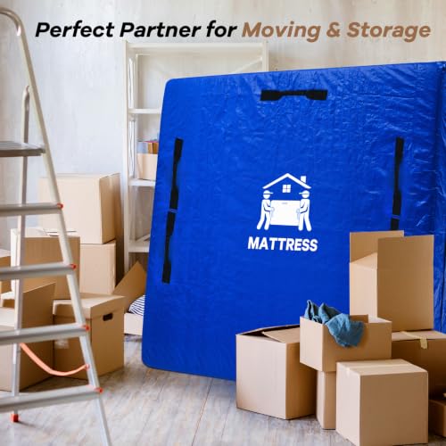 Image of Mattress Bags for Moving, BETU Mattress Protector Waterproof Mattress Cover Twin Size Storage Bags with 8 Heavy-Duty Handles and Zipper for College Bed Extra Thick Large(2 Pack, 77 inchx42 inchx15 inch Navy)