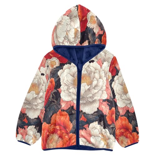 Beautiful Flowers Toddler Fleece Jacket Girl Boys Hooded Fleece Jacket Coat Warm Outwear Zip-up 3-10T