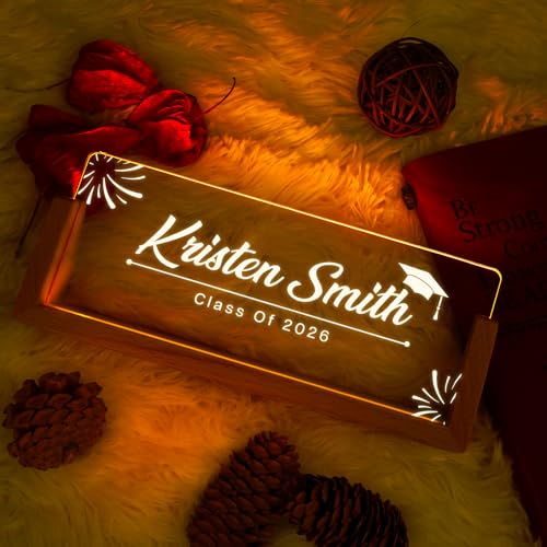 Image of Custom Name Plate for Desk, Personalized Light Up Acrylic Desk Name Plate, Personalized Graduation Gifts 2026 for Him Her, Class of 2026 Graduate Gift, High School College Grad Gift (Design10-Graduation)