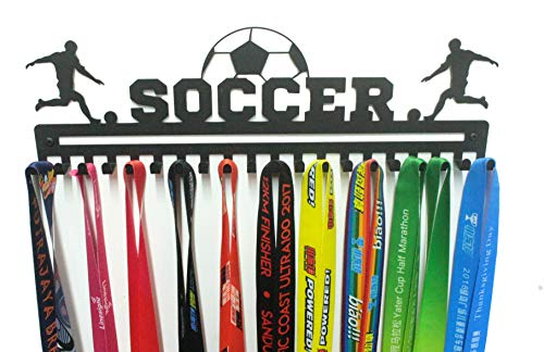 URBN Unique Metal Wall Mount 'Soccer' Sports Medal Hanger and Lanyard Ribbon Display