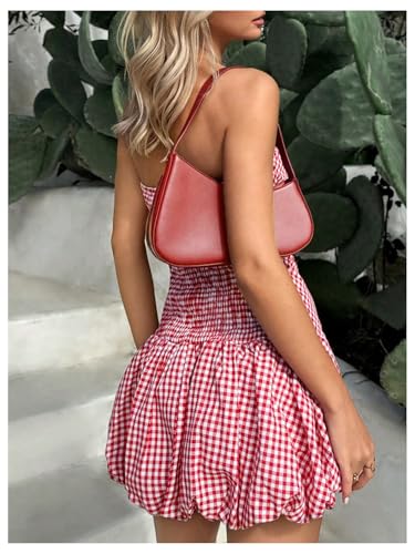 SweatyRocks Women's Plaid Strapless Bubble Dress Sleeveless Ruffle Mini Tube Dresses2