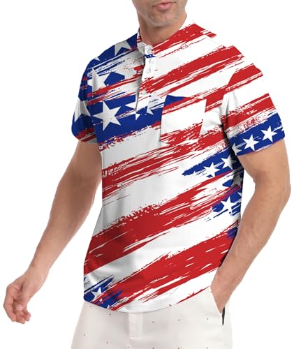 Polos de golf para hombre, camisa henley sin cuello, manga corta con bolsillo miniatura 4
