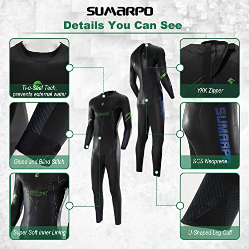 Sumarpo Triathlon Wetsuit Men & Women 3/2Mm, Eco-Based Yamamoto Scs Smoothskin Neoprene Skinsuits For Open Water Swimming, Fina & Ironman & Usat Approved #TOP5