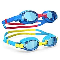 ZABERT 2 Pack K20 Kids Swimming Goggles, Swim Goggles for Kids Toddler Youth Girls Boys Junior Jr Childrens Child Little Baby Age 3 4 5 6 7 8 9 10 Years Anti Fog Blue Yellow & Blue Red Clear