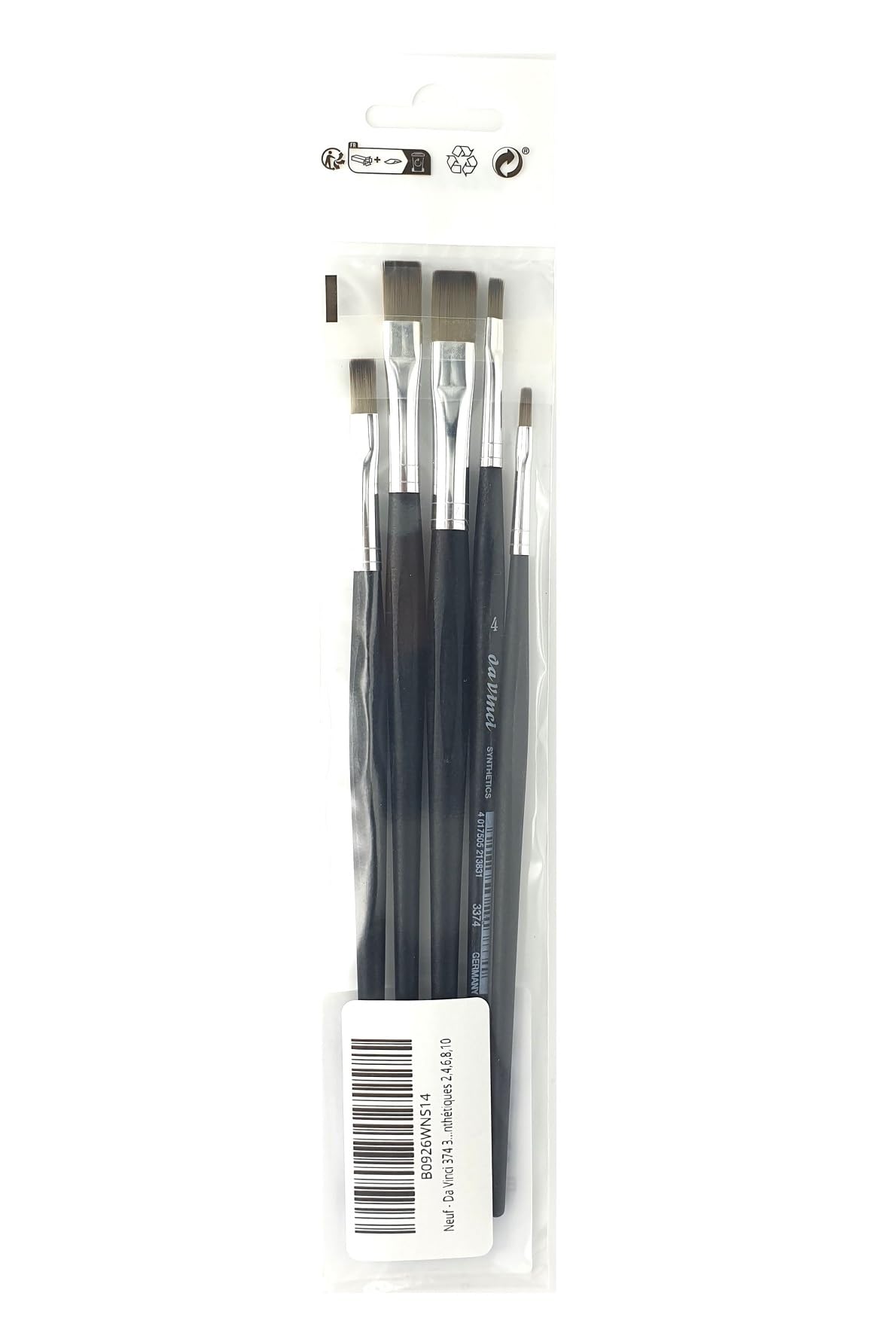 Da Vinci Serie 374. (3374), Set 5 pennelli piatti sintetici, 2,4,6,8,10