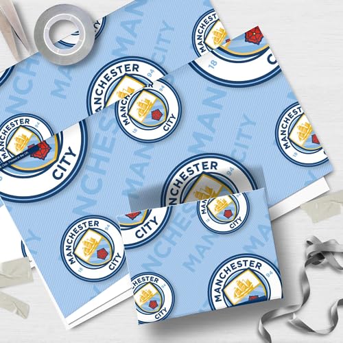 manchester city fc paper gift wrap sheets set one size bluewhite