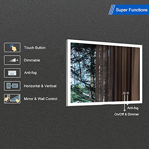 Decoraport 28 X 36 In Horizontal Led Bathroom Mirror With Anti-Fog Function, Wall Mounted Vanity Mirror With Touch Button (A-N031-W1) #TOP1