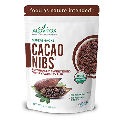Cacao Nibs Naturally Sweetened with Yacon Syrup | Raw,Organic, Sugar Free, Keto, Paleo