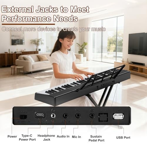 Learning Piano with Popular Songs: A Fun Approach 15 Buinblu Electronic Piano Keyboard,Bluetooth Foldable 61 Key Semi-Weighted Digital Pianos with Power Adapter,Pedal,Sheet Music Stand,Sticker,Bag,Gift for Beginners,Black #2