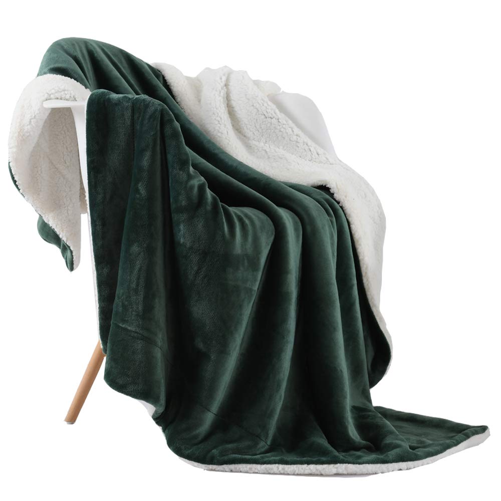 NANPIPER Throw Blanket Reversible Sherpa Flannel Blanket Super Soft Fuzzy Plush Fleece Microfiber for Bed/Couch(60"x80",Olive Green)