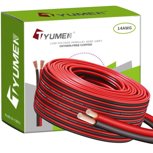 TYUMEN 14 Gauge Wire 100 Feet, 14/2 AWG Red Black Electrical Wire | Pure Copper Wire | Low Voltage Wire | Automotive Wire, 14AWG 2 Conductors Stranded Wire for Led Lights, in-Home, Autos, Schools use