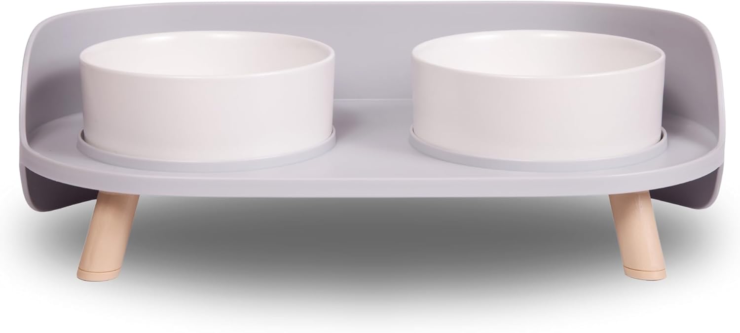 A4DOG Ceramic Dog Bowls with Stand – Elevated Dog Water and Food Bowl Set 13.5oz Cat & Dog Feeding Station Spill Proof Splash Proof Raised Pet Food Bowls for Dogs, No Mess Pet Feeder – Gray