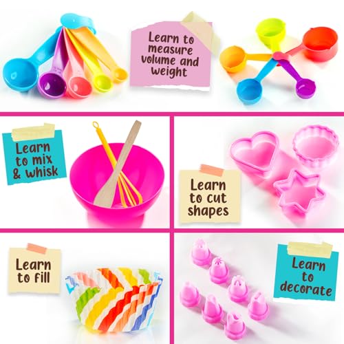 GirlZone Kids Baking Set for Girls - Multicolor, 40-Piece - Girls Baking Kit & Little Baker Set with Apron & Baker Outfit, Whisk, Cookie Cutters, Tools & Recipe Book
