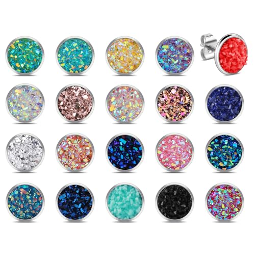 20 Paar Ohrstecker Set Runde Druzy Edelstahl Ohrstecker Schmuck Boho Statement Ohrringe Modeschmuck Earrings Set Mädchen