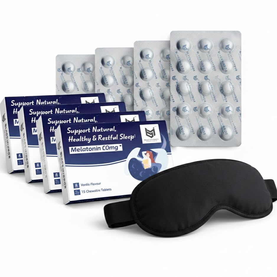 Black mirror MELATONIN 10MG chewable tablet(60) with 3D light blocking SLEEP EYE MASK(1) for HEALTHY NATURAL RESTFUL SLEEP (60 chewable tablets+1 3D light block eye mask)-image-8