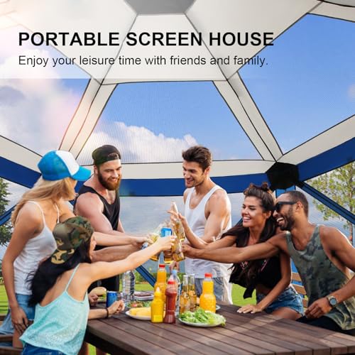 Image of COBIZI 12x12 FT Pop Up Canopy Stargazing Tent, Gazebos On Clearance with Removable Roof,Instant Screened in Gazebo, Screen Tents Portable carpas para Patio for Outdoor Camping,Backyard, Garden, Blue