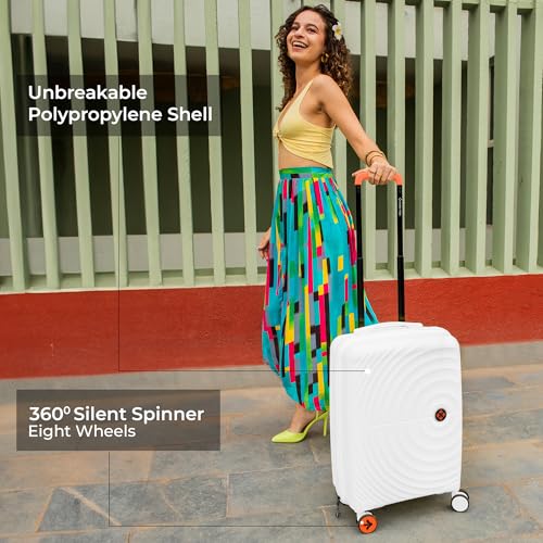 Image of Nasher Miles Seattle Hard-Sided Cabin Luggage 20 inch | 55cm | 8 Wheels Small Trolley Bag for Travel | Suitcase (White)