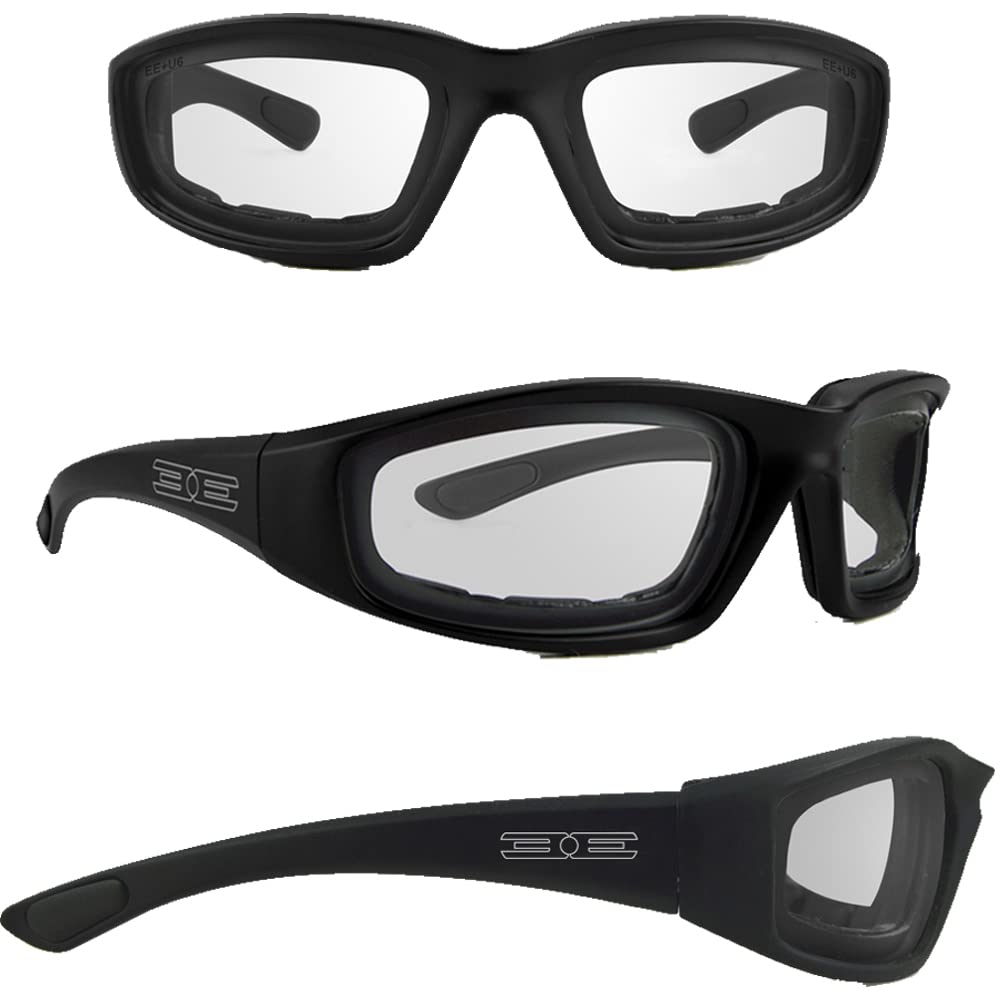 Epoch Eyewear Foam Padded Motorcycle Sunglasses 2 Pair Black Frames w/Clear & Red Mirror Lens